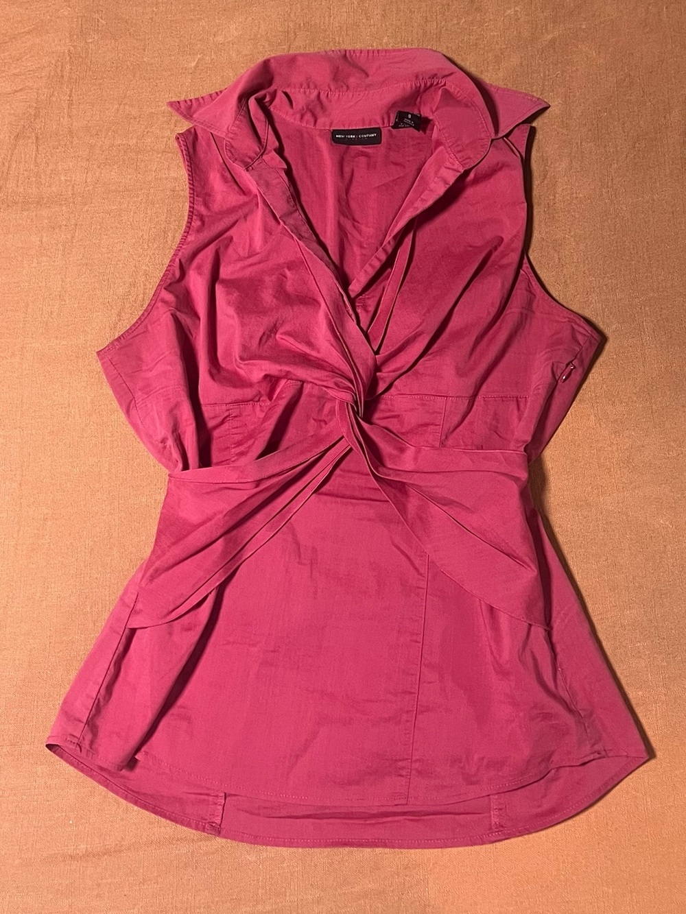 Jones New York Pink Twist Front Collared Top SZ 8 Y2K Office Siren Femme Fatale